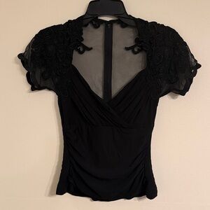 Vintage Cache Tommy control blouse Black Sheer Lace tops Cache Evening blouse M